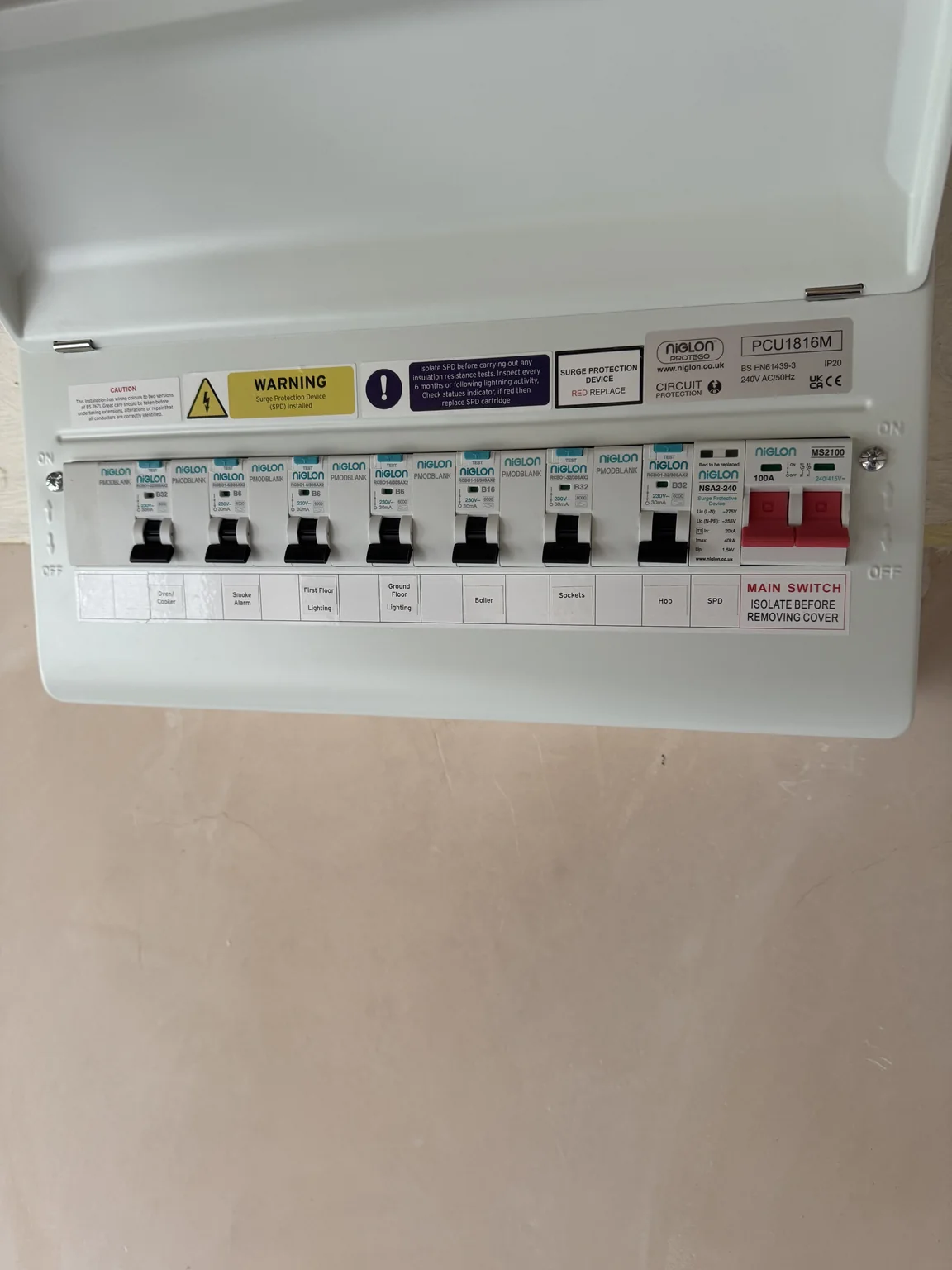 Finished Niglon consumer unit replacement in Rushden with RCBO protection and surge protection