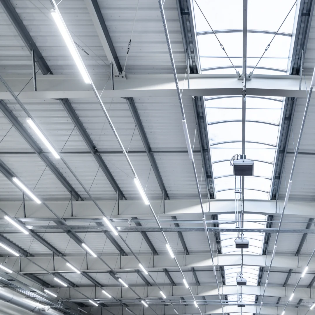 Linear lighting in a commercial warehouse