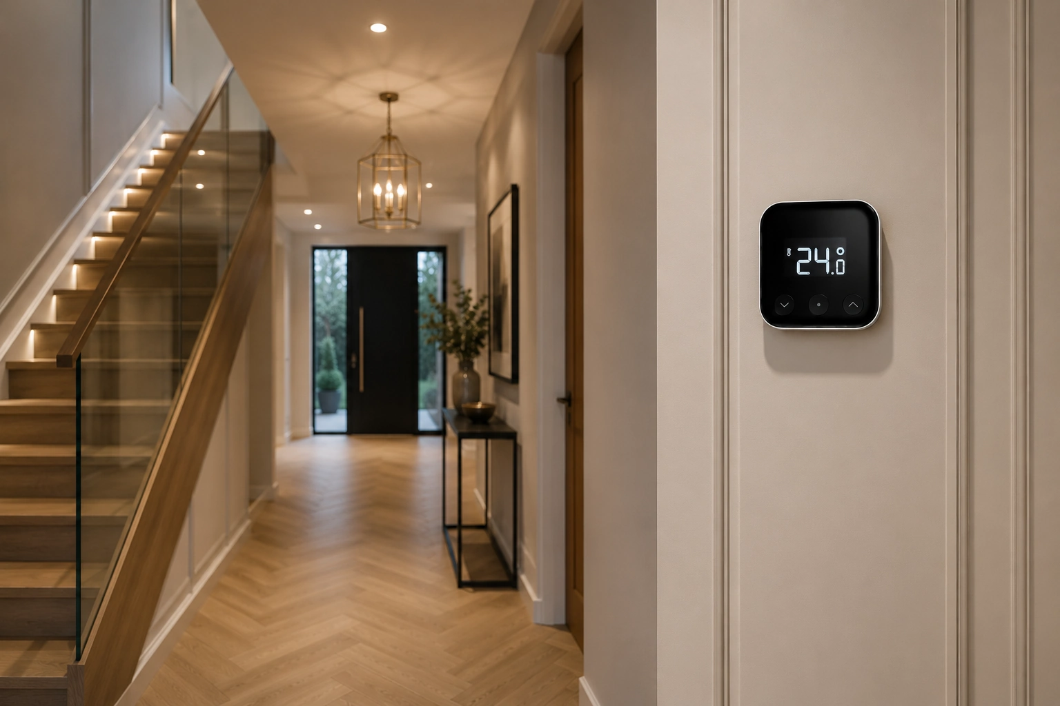 Tado smart thermostat fitted in a modern hallway